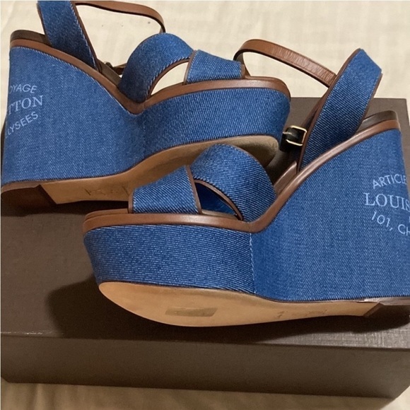 Louis Vuitton Denim and Leather Wedges sz 40 eu US 10 - Picture 2 of 9